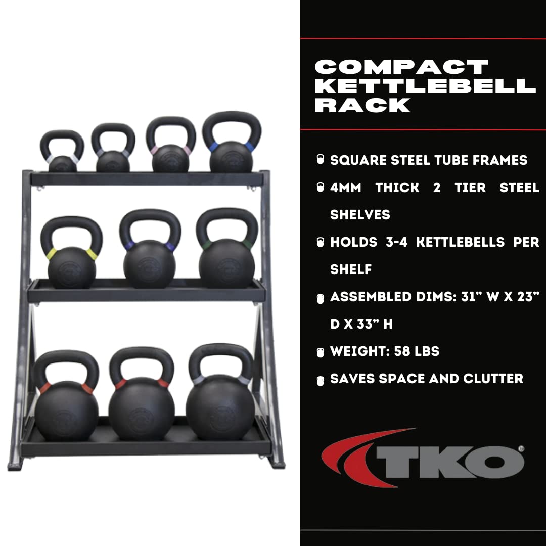 Technical Knock Out 3-Tier Kettlebell Rack | Perfect for Any Home Gym | Black Kettle Bell Weight Stand | Keep Your Workout Area Clean & Safe