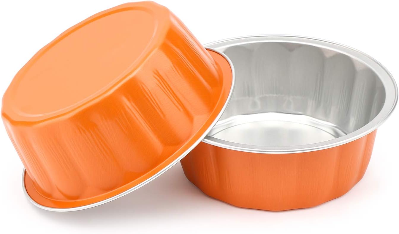 Beasea 50 Pack 8 oz Disposable Ramekins for Baking, Aluminum Foil Cups with Lids, Orange