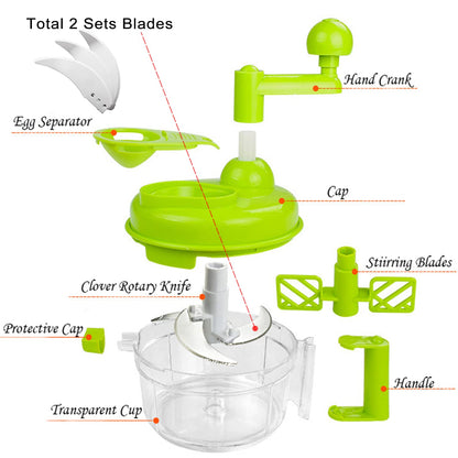 Tenta Kitchen Food processes Hand Crank Food Processor/Manual Food Chopper/Meat Grinder/Vegetable Dicer And Mincer/Fruit Blender With Egg Separator Rotary Onion Chopper(2 Sets steel blades)