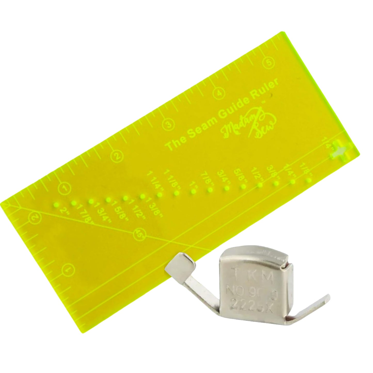 Madam Sew Seam Allowance Ruler & Magnetic Seam Guide for Sewing Machine | Perforated Seam Guide Ruler & Gauge for Perfect 1/8”- 2” Straight Line Hems | Includes 1/4” Pivot Point & 45 Degree Trim Line