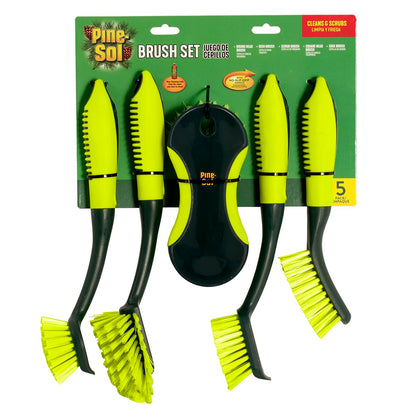 Pine-Sol Scrub Brush Set - Long Handle Cleaning Brushes with Heavy Duty Bristles and Comfort Grip - Scrubbers for Kitchen, Household, and Dishwashing, 5 Pieces