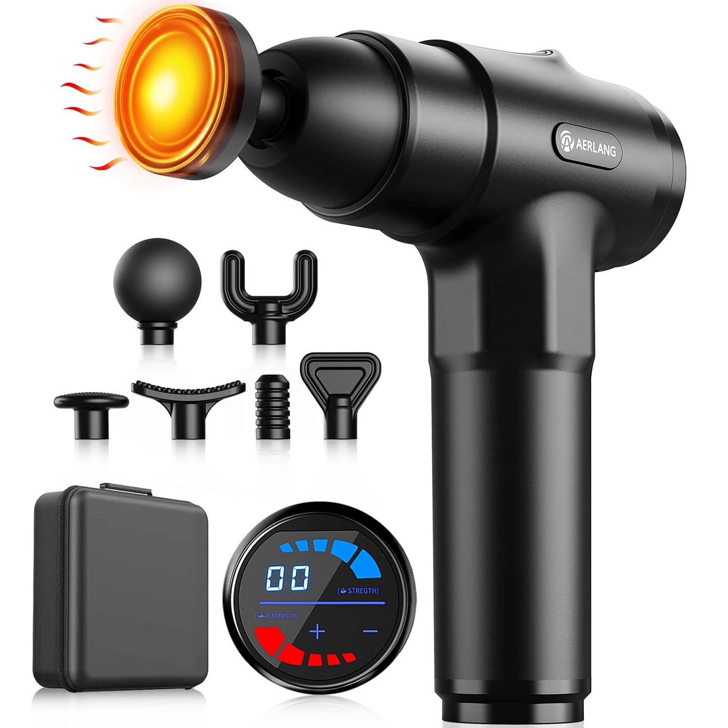 AERLANG Massage Gun with Heat Deep Tissue Back Massager Neck Massager for Pain Relief,Muscle Percussion Massage Gun, Birthday Gifts for Man Women Dad him Handheld Message Gun with 7Heads&Silent