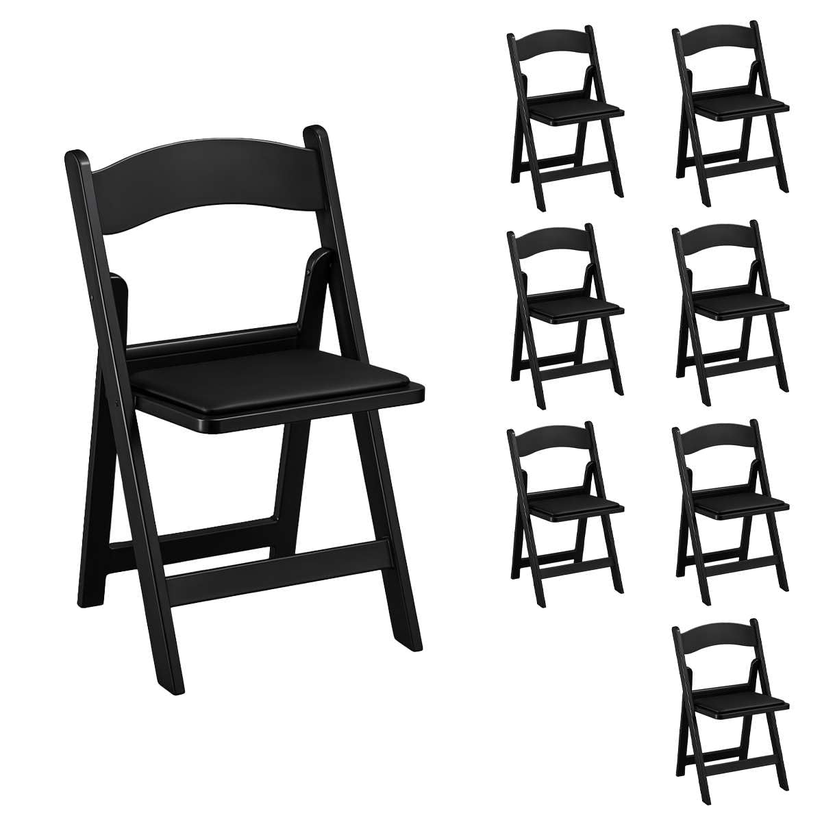 Zedfire Set of 8, Black Resin Folding Chairs with Vinyl Seat, Commercial Event Chairs, Foldable Chair for for Party, Wedding, Picnic, Indoor/Outdoor use