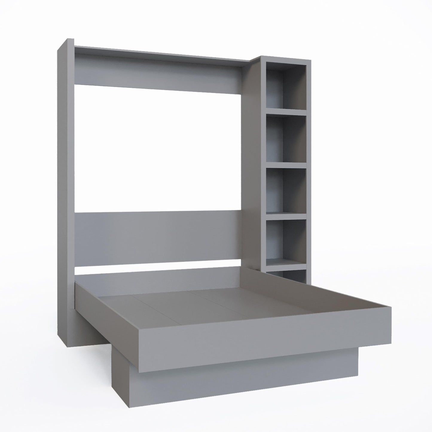 Oakland Living Easy-Lift Queen Murphy Wall Bed in Grey with Bookshelf
