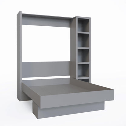 Oakland Living Easy-Lift Queen Murphy Wall Bed in Grey with Bookshelf