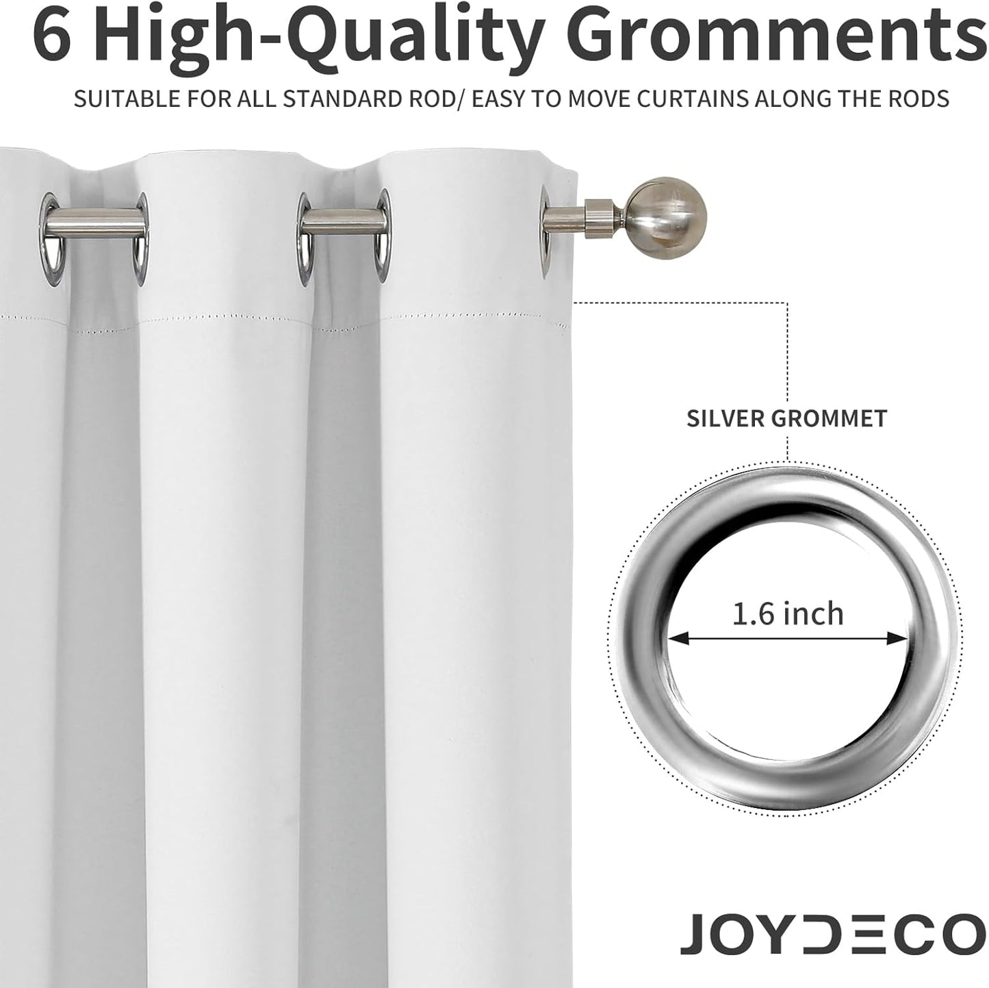 Joydeco Blackout Curtains 72 Inches Long, 2 Panels Set, Thermal Insulated Room Darkening Curtains (Greyish White)