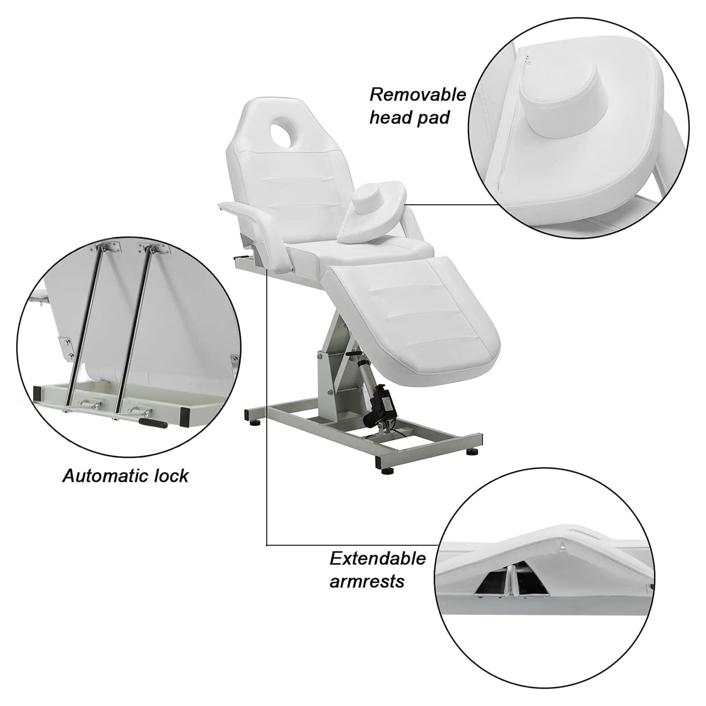 BarberPub Salon SPA Massage Bed Tattoo Chair Facial Adjustable Table Beauty Equipment 0100 (White)