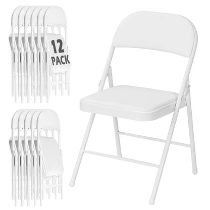LING RONG 12 Pack White Folding Chairs with Padded Cushion and Back, Portable Stackable Commercial Metal Foldable Chairs with Steel Frame for Home Events Office Wedding Party