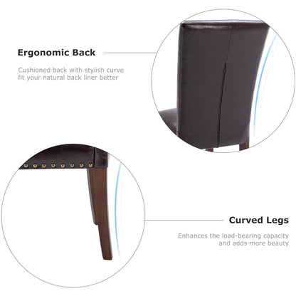 COLAMY Upholstered Parsons Dining Chairs Set of 6, PU Leather Dining Room Kitchen Side Chair with Nailhead Trim and Wood Legs - Dark Brown