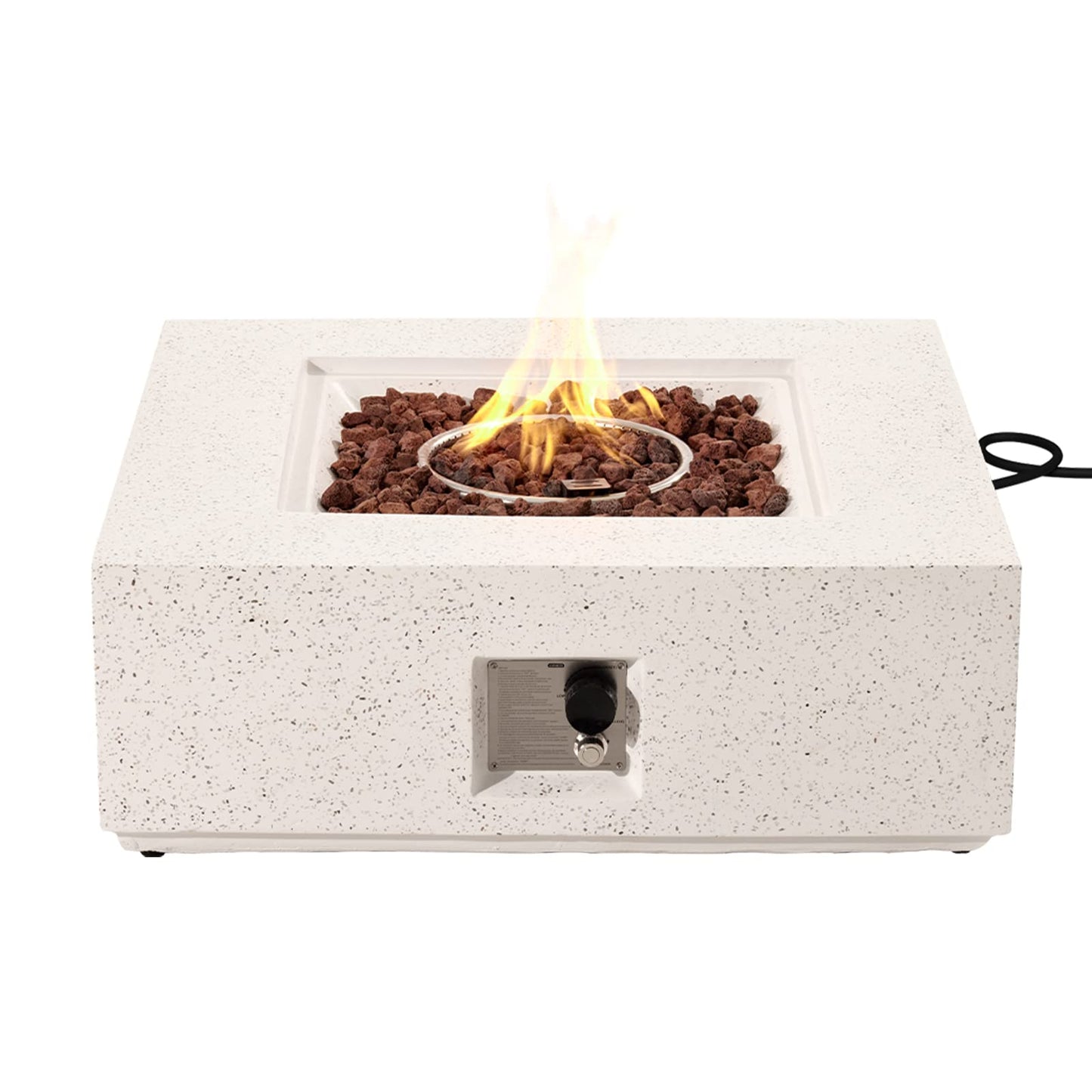 COSIEST Outdoor Propane Fire Pit Coffee Table w Square Faux Stone 35-inch Base, 50,000 BTU Stainless Steel Burner, Free Lava Rocks and Rain Cover