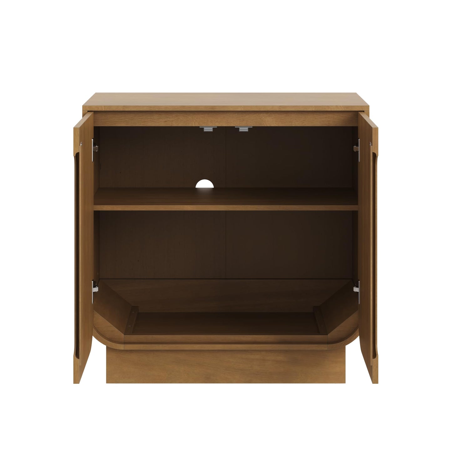 Nathan James Joey Mid Century Modern Storage Cabinet, Arched Accent Cabinet with Rounded Bottom Edges and Integrated Door Pull Cutouts, Light Brown