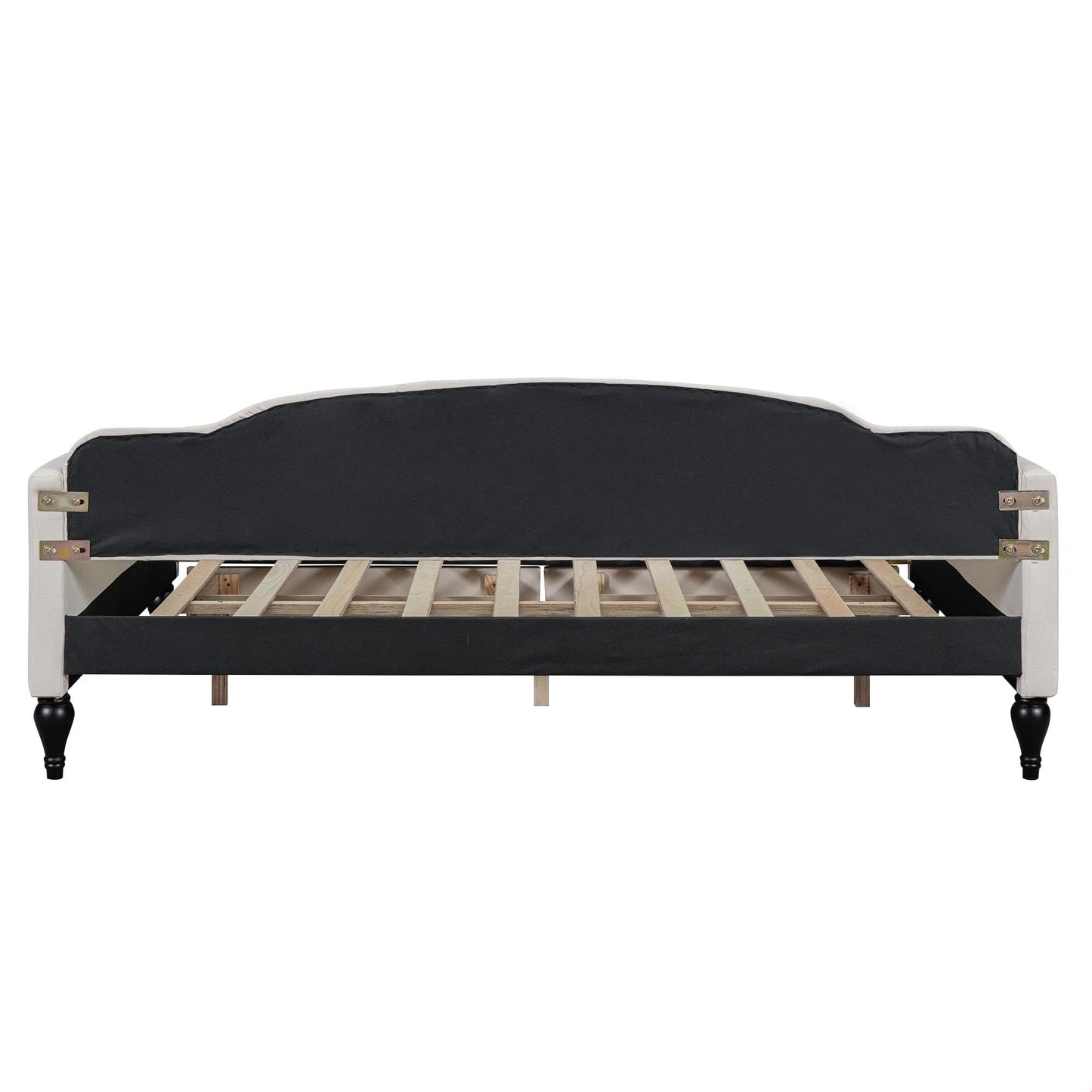 GDFStudio Full Size Upholstered Tufted Daybed with Two Storage Drawers – Linen Fabric, Solid Wood Frame, Space-Saving Design, Beige