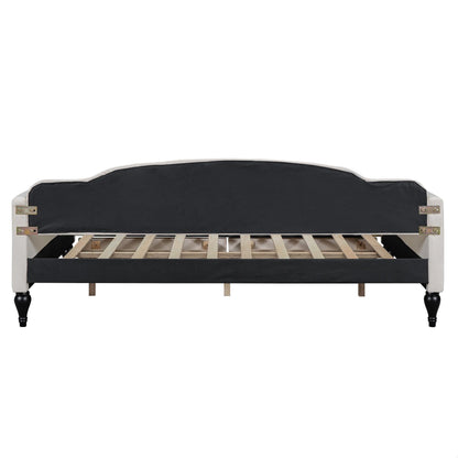 GDFStudio Full Size Upholstered Tufted Daybed with Two Storage Drawers – Linen Fabric, Solid Wood Frame, Space-Saving Design, Beige