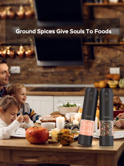 Upgraded Larger Capacity: Electric Salt and Pepper Grinder Set Rechargeable with LED lights - Stainless Steel Automatic Pepper and Salt Grinder Refillable with 6 Adjustable Coarseness