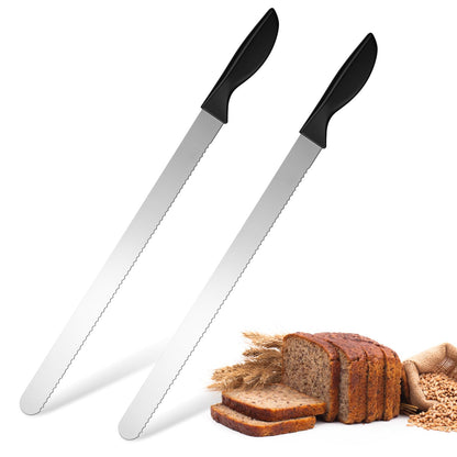 Oh Klyzo 2 Pack 14 Inch Bread Cake Knife Stainless Steel Cake Slicer with Serrated Edge for Cutting Bread and Cakes