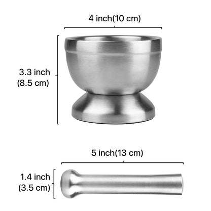 Flexzion Brushed Stainless Steel Mortar and Pestle, 4-Inch Muddler and Bowl for Spice and Herbs