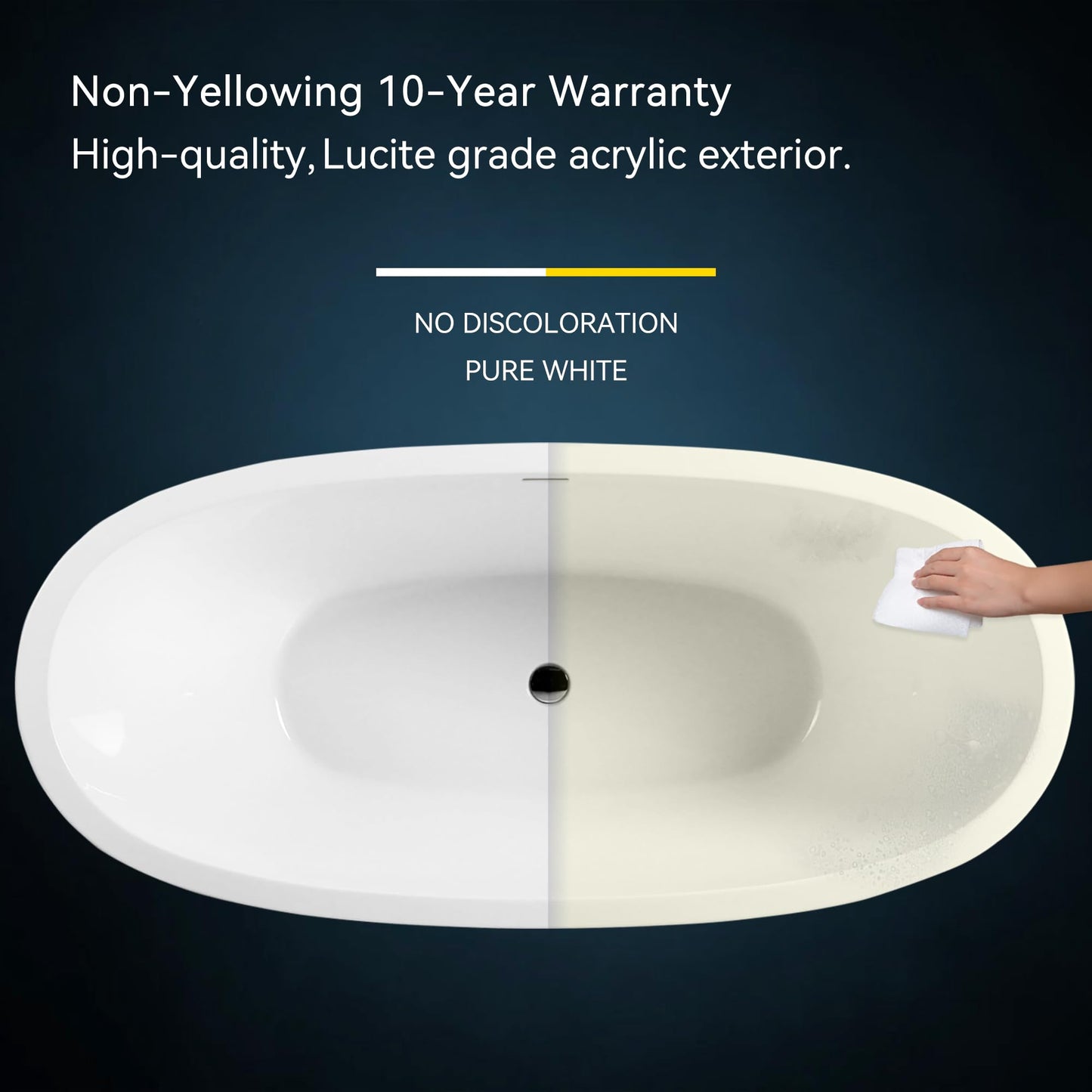 FerdY Naha 67" Acrylic Freestanding Bathtub, Curve Edge Freestanding Soaking Bathtub, Glossy White, cUPC Certified, Toe-Tap Chrome Drain & Overflow Assembly Included, 02588