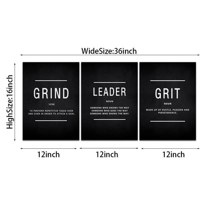 KAWAHONE Canvas Painting Wall Art, Grind Hustle Execution Motivational Wall Art Decoration Posters Prints for Living Room Bedroom, Office Decor, Gallery-Wrapped Canvas Art Set Framed Ready to Hang