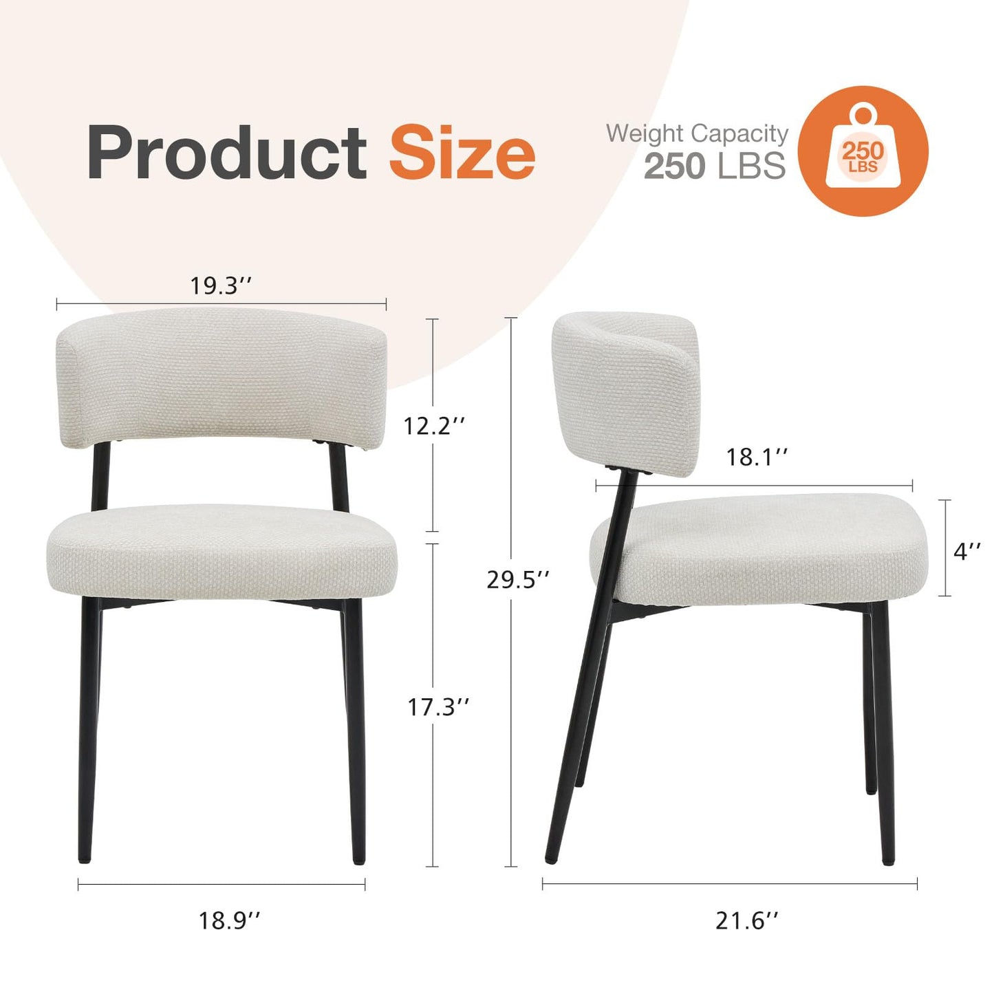 Sweetcrispy Dining Chairs Set of 4, Boucle Fabric Modern Mid Century Round Kitchen Chairs with Curved Backrest & Metal Legs for Vanity, Living Room - Modern Beige