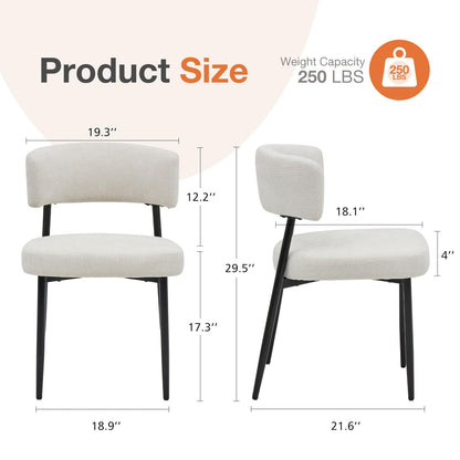 Sweetcrispy Dining Chairs Set of 4, Boucle Fabric Modern Mid Century Round Kitchen Chairs with Curved Backrest & Metal Legs for Vanity, Living Room - Modern Beige