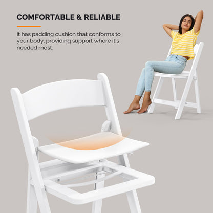 VINGLI Resin Folding Chairs with Cushion, Foldable Plastic Chair with Comfortable Padded Seats, Perfect for Event Party Indoor Outdoor, White, 8 PC