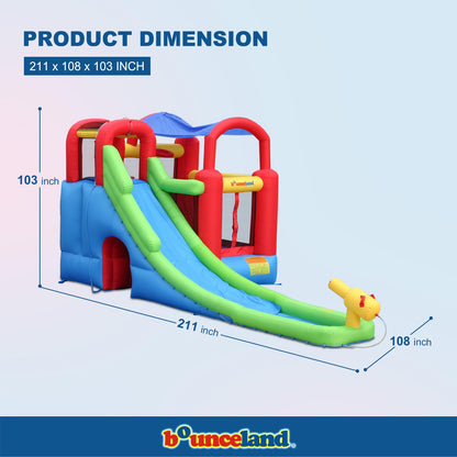 Inflatable Bounce House or Water Slide Wet or Dry with Sun Roof, Ball Pit 30 Balls, Water Gun, Fun Bouncing Area with Basketball Hoop, Long Slide with Climbing Wall, UL Certified Blower Included