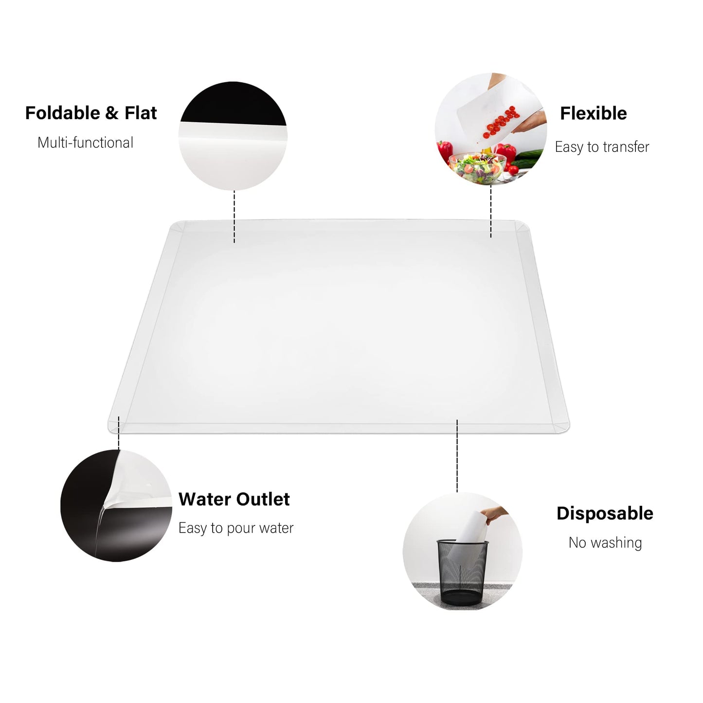 ZVP Disposable Cutting Boards 30 Count, Collapsible Cutting Board Sheet with Built-in Crease, Flexible Plastic Cutting Mat for Kitchen and Commercial Use, 17 x 12 In White