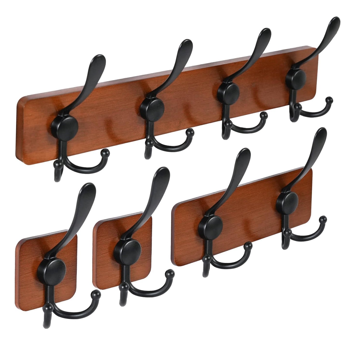 evory Wooden Coat Rack Wall Mount Heavy Duty,4 Pack Coat Hanger Wall Mount with 8 Triple Hooks for Clothes, Jacket, Hat, Keys, Space Saving Entryway Organizer for Mudroom
