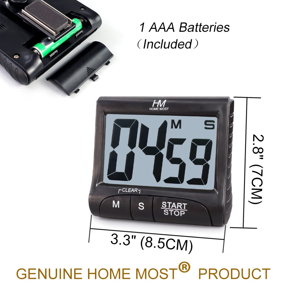 HOME MOST 2-Pack Large Display Kitchen Timer - 3" Digital Timer Magnetic Back Loud Alarm - Black Cooking Timers for Kitchen Teachers Students Games Meetings - Sports Timers for Workouts Exercise