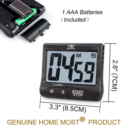 HOME MOST 2-Pack Large Display Kitchen Timer - 3" Digital Timer Magnetic Back Loud Alarm - Black Cooking Timers for Kitchen Teachers Students Games Meetings - Sports Timers for Workouts Exercise
