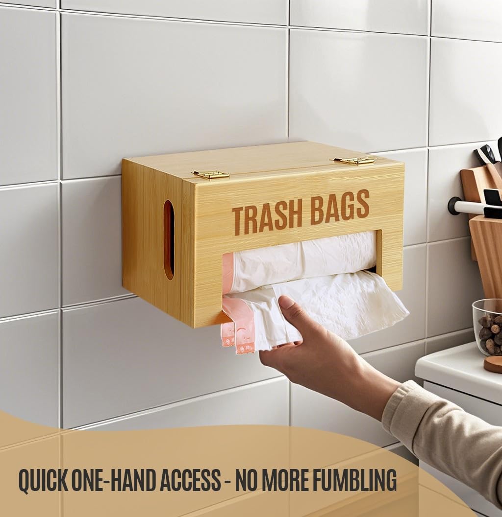 1333 Libreshine Extra Large Bamboo Trash Bag Dispenser Holder for Tall Kitchen Bags, Fits Costco Jumbo Rolls, Gallon