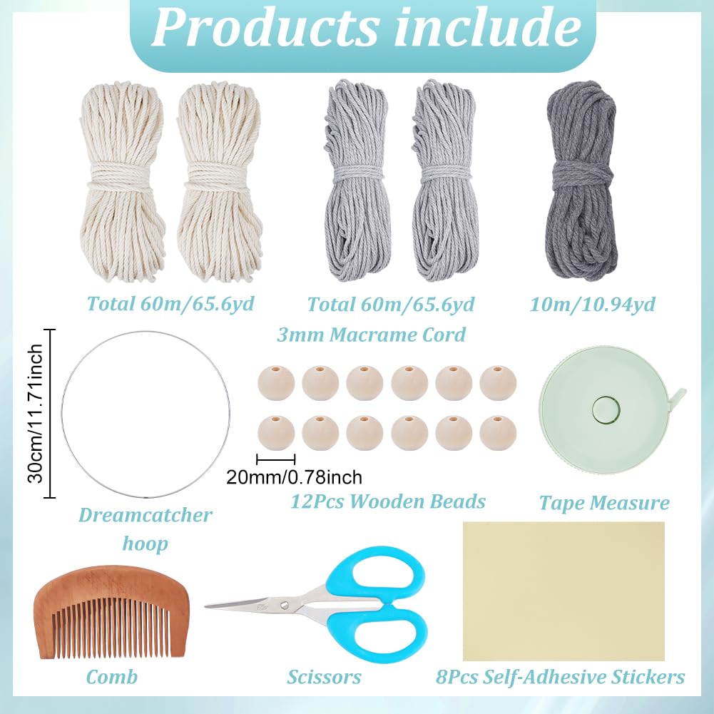 ACRNIGHEET DIY Macrame Kit for Adults Beginners DIY Boho Macrame Leaves Tree of Life Wall Hanging Making Kits with Macrame Supplies Wall Hanging Kit Ornaments for Home Decor Craft Gifts(Grey Series)