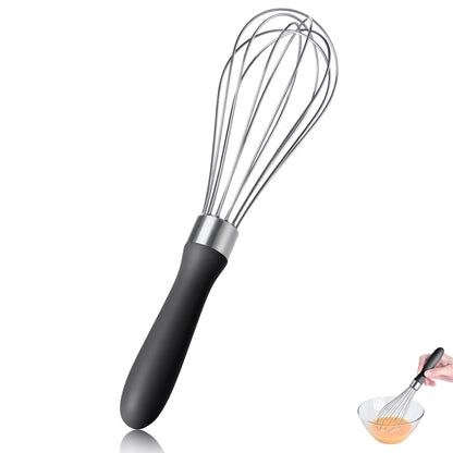 Lilybeam Small Whisk: Stainless Steel 9in Wire Balloon Wisk Kitchen Egg Whisker Heavy Duty Hand Mixer for Cooking Baking Whipping Blending Mixing Stirring Sauce, Flour, chocolate (Black)