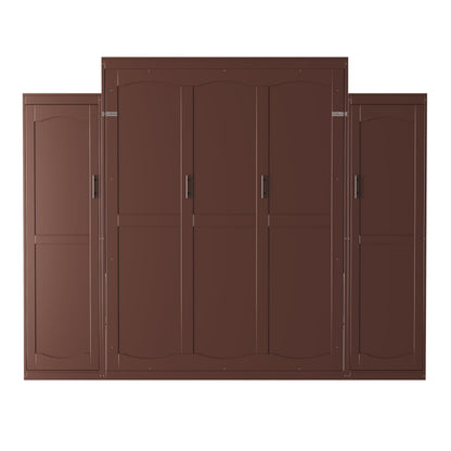 Ball & Cast Murphy Bed Queen Size,Wood Foldable Wall Bed with 2 Sides Wardrobe and Storage Shelf, Hidden Cabinet Bed Frame for Bedroom,Guest Room,Space Saving,No Box Spring Needed,Walnut