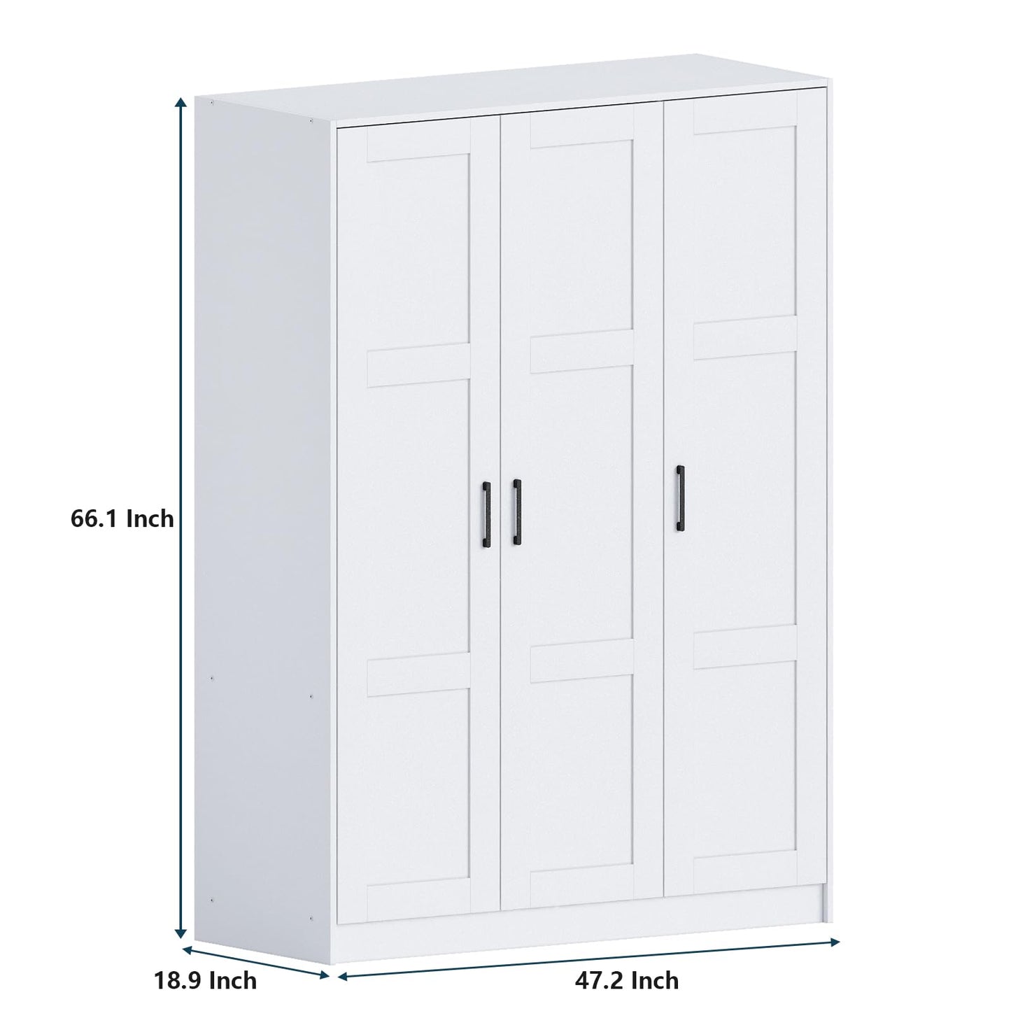 Fenghua Lizhi 3 Doors Wooden Wardrobe Closet Armoire, White Storage Cabinet for Hanging Clothes, Bedroom Large Capacity Freestanding Armoire,Wood Wardrobe Combination with Shelves