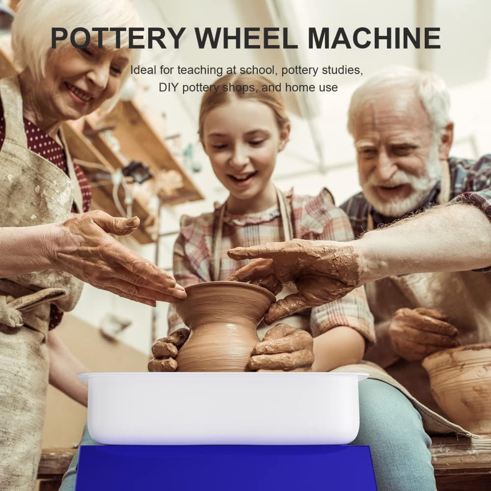 Pottery Wheel Pottery Forming Machine 25CM 350W Electric Pottery Wheel with Foot Pedal DIY Clay Tool Ceramic Machine Work Clay Art Craft (Blue)