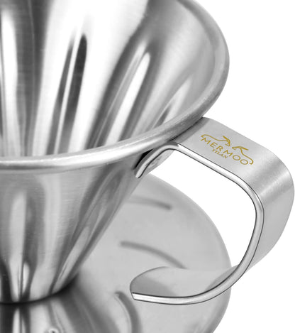 MERMOO YILAN Pour Over Coffee Dripper, Stainless Steel Reusable Cone Coffee Filter for Home Cafe