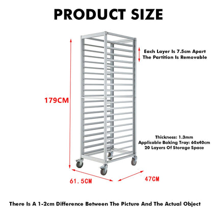 GenSDH 20-Tier Aluminum Rack, Bakery Cooling Cart, Heavy-Duty Food Tray Storage Trolley for Home & Commercial Kitchens, Efficient Baking Organizer