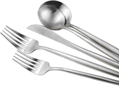 Silver Flatware, Royal 5 Piece Luxury Matte Finish 18/10 Stainless Steel Tableware Set for 1 Including Forks, Spoons,