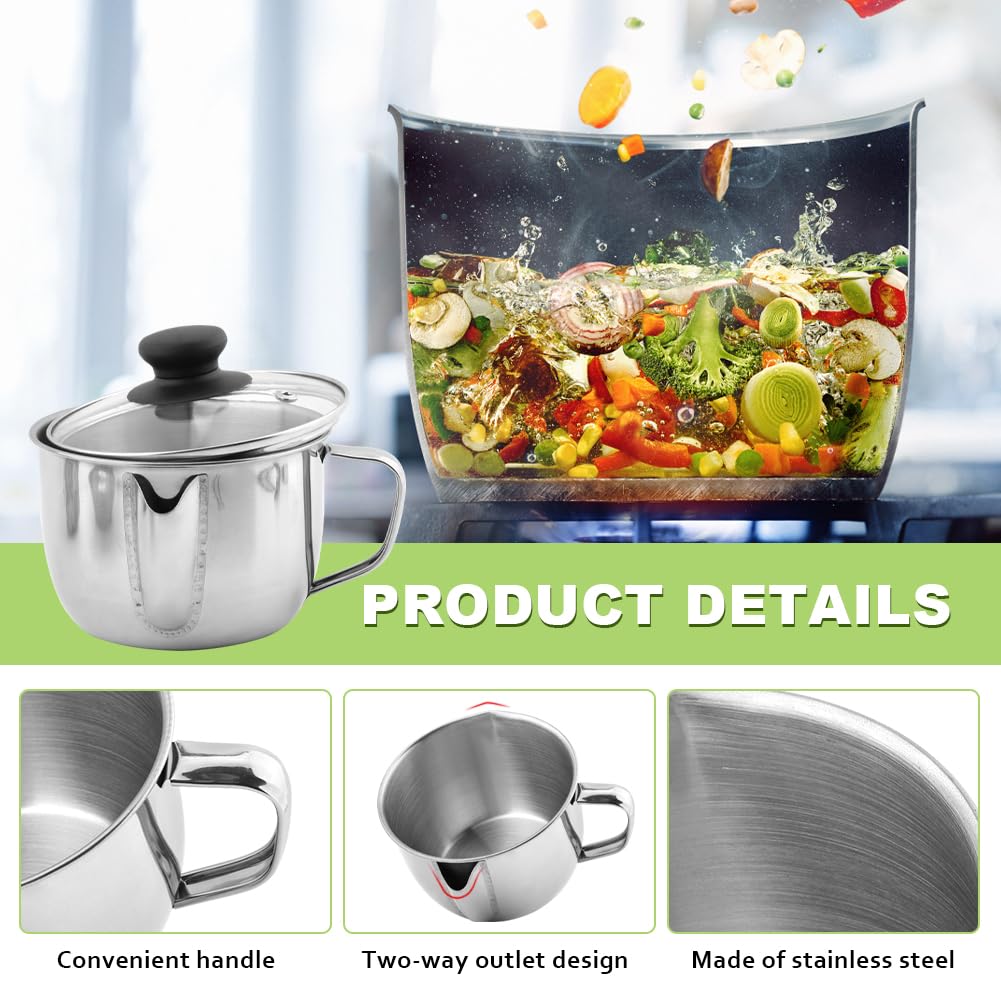 Stainless Steel Fat Separator with Strainer & Glass Lid, 1000ml Gravy Grease Separator for Soup, Stew, and Sauces,Two-Way Outlet, Multi-Use Kitchen Essential