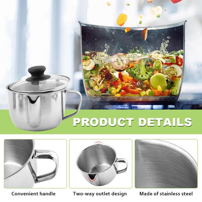 Stainless Steel Fat Separator with Strainer & Glass Lid, 1000ml Gravy Grease Separator for Soup, Stew, and Sauces,Two-Way Outlet, Multi-Use Kitchen Essential