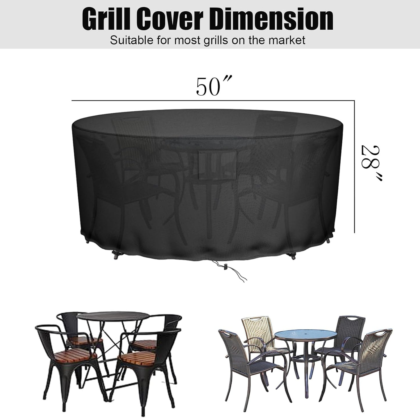 600D 50''D 28''H Falflor Round Patio Table & Chair Cover - Oxford, Waterproof, Windproof, Anti-UV - x