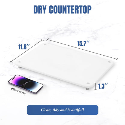 Plentio Stone Drying Mat for Kitchen Counter with Non-Slip Stainless Steel Feet, Quick Drying Diatomaceous Dish Racks for Dishes, Bottles and more, 15.7"(L)×11.8"(W), Cream White