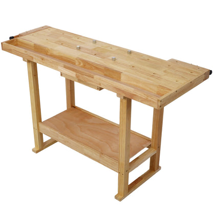 55-Inch Wood Workbench - Wooden Workbench for Garage Workshop and Home, with Clamps Set