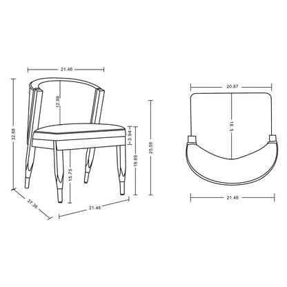 Manhattan Comfort Ola Modern Boucle Dining Chairs with High Density Foam Padding, Unique Wood Frame with Metal Gold Tips, Fully Assembled Kitchen Armchairs, Set of 2, Grey