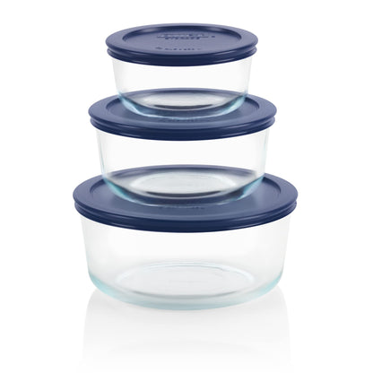 Pyrex Simply Store (3-Pack) Glass Food Storage Containers Set, (2, 4 & 7 Cup) Meal Prep Containers With Plastic BPA-Free Lids, Dishwasher & Microwave Safe