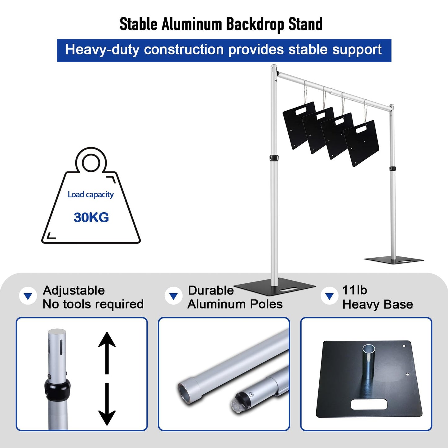 Hecis Heavy Duty Backdrop Stand, 10x20Ft Double Crossbar Pipe and Drape Stand Kit, Adjustable Banner Stand, Back Drop Stand for Party Event, Trade Shows & Wedding Decor
