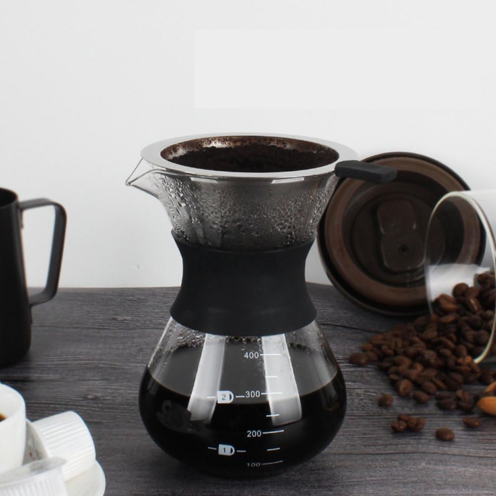 Yosoo Elegant Hand Pour Over Coffee Maker Set, Reusable Manual Drip Filter, Glass Carafe & Stainless Steel Filter