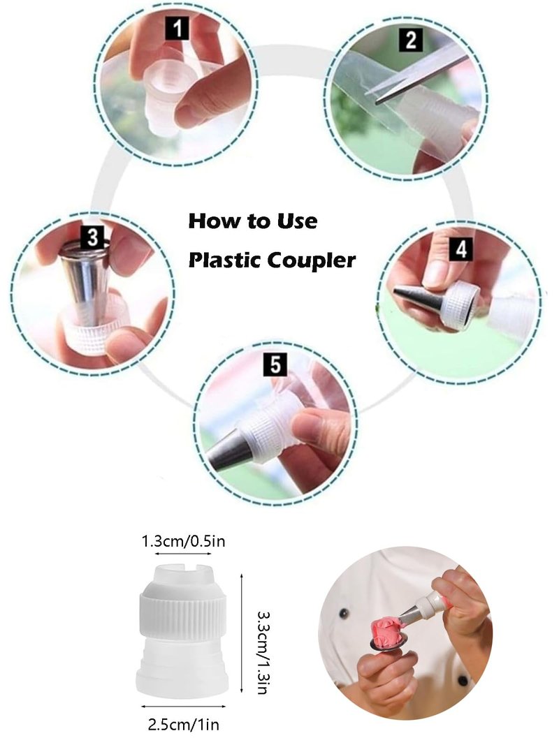 Petal Piping Tips Set with Coupler,101s,101,102,103,104 Rose Icing Flower Tip for Small Roses,Petals,Ruffles,Bows,Pansies& Standard Coupler for Switching
