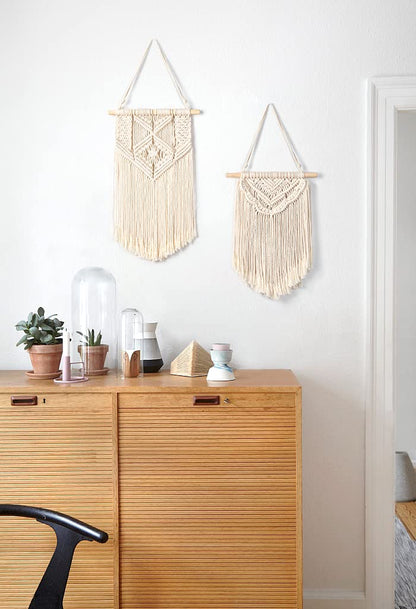 Mkono 2 Pcs Macrame Wall Hanging Boho Wall Art Decor Woven Chic Bohemian Room Decor for Bedroom Nursery Living Room Dorm Apartment, Small Size 13" L x 10" W and 16" L x 10" W